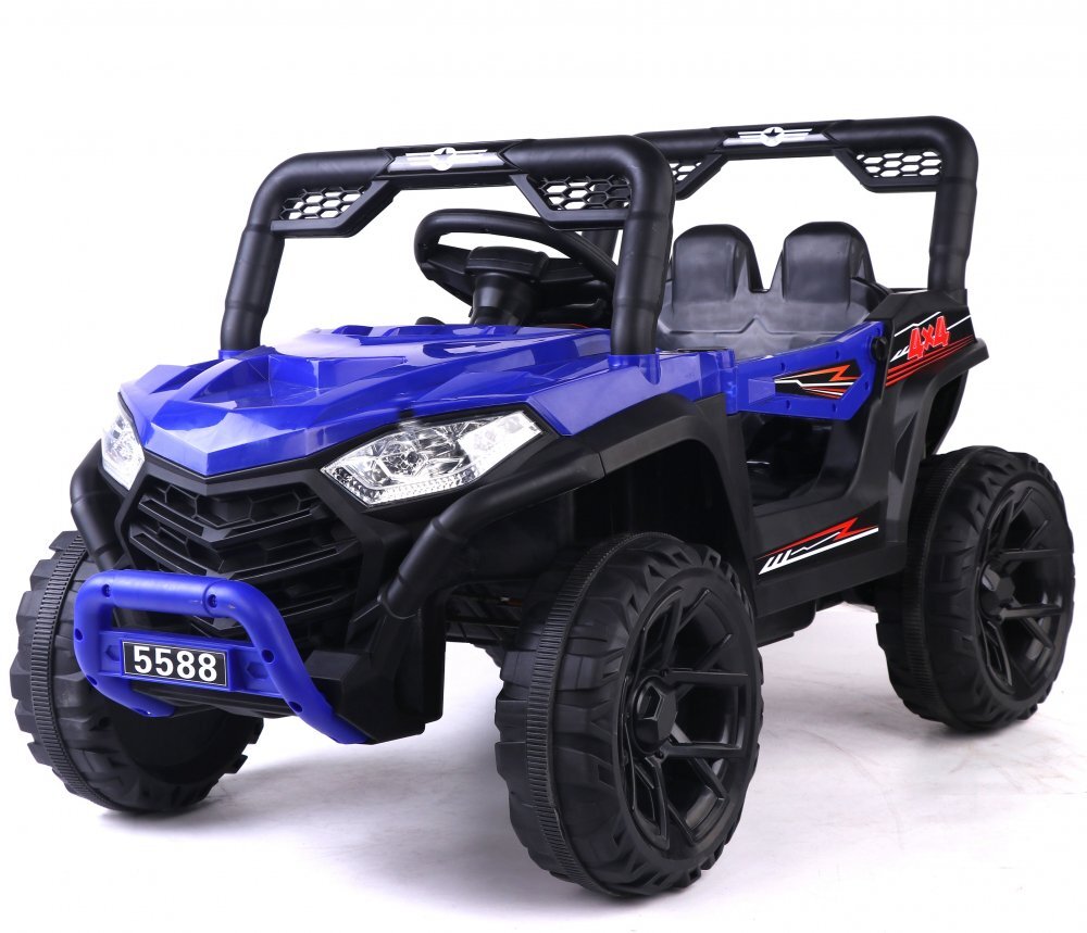 Nichiduta Masinuta electrica pentru copii 12V Off Road Race Blue cu telecomanda 2.4Gfaruri cu lumini LED sunetemuzica 2 motoare x 35wfunctie slow startmufa USBcentura de siguranta