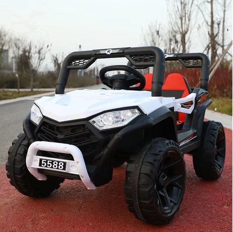 Nichiduta Masinuta electrica pentru copii 12V Off Road Race White cu telecomanda 2.4Gfaruri cu lumini LEDsunetemuzica 2 motoare x 35wfunctie slow startmufa USBcentura de siguranta
