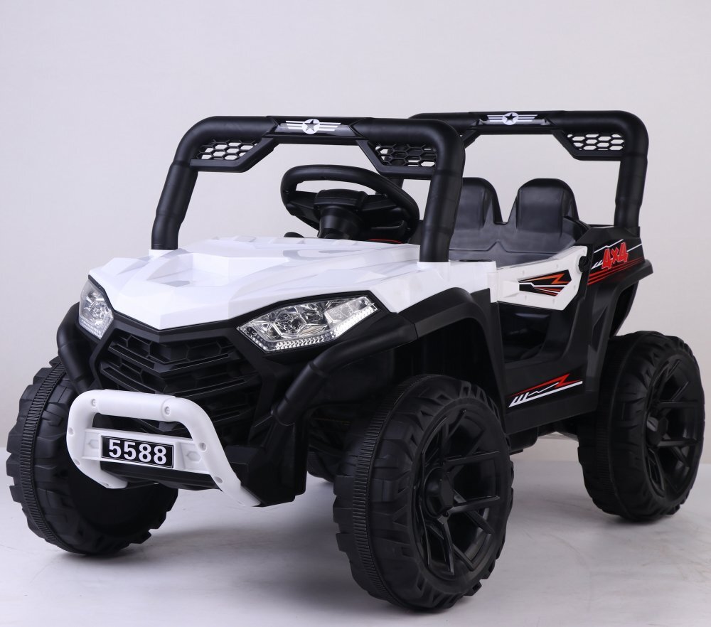Nichiduta Masinuta electrica pentru copii 12V Off Road Race White cu telecomanda 2.4Gfaruri cu lumini LEDsunetemuzica 2 motoare x 35wfunctie slow startmufa USBcentura de siguranta