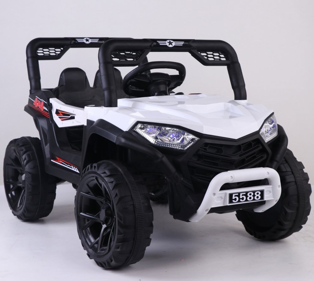Nichiduta Masinuta electrica pentru copii 12V Off Road Race White cu telecomanda 2.4Gfaruri cu lumini LEDsunetemuzica 2 motoare x 35wfunctie slow startmufa USBcentura de siguranta