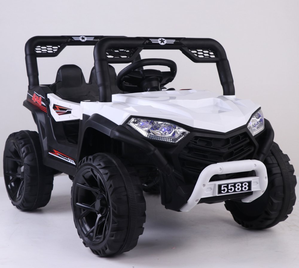 Nichiduta Masinuta electrica pentru copii 12V Off Road Race White cu telecomanda 2.4Gfaruri cu lumini LEDsunetemuzica 2 motoare x 35wfunctie slow startmufa USBcentura de siguranta