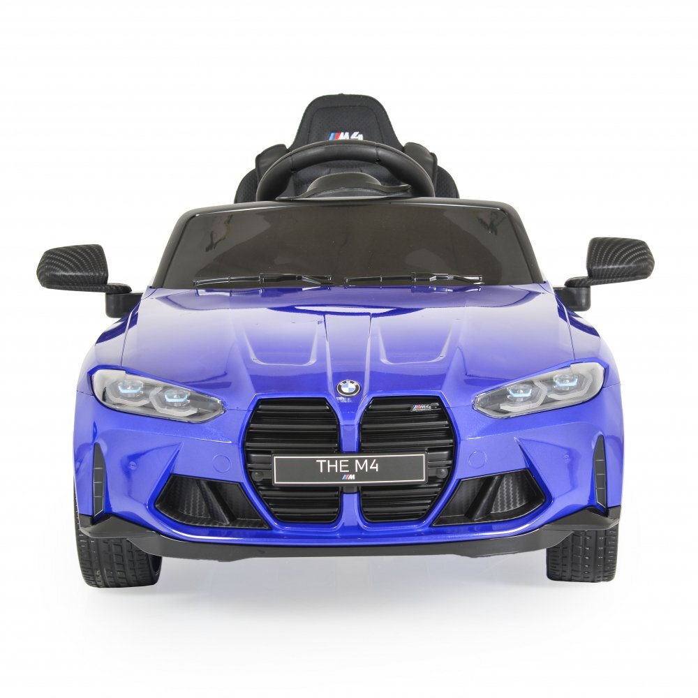 Nichiduta Masinuta electrica pentru copii BMW M4 Painted Blue 12V 90W cu echipare premium deschidere usi si licenta panou audio roti din spuma Eva pornire la buton lumini si telecomanda