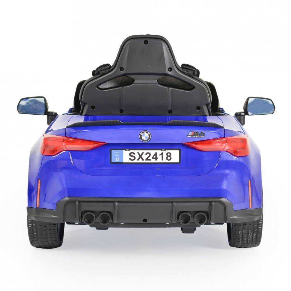 Nichiduta Masinuta electrica pentru copii BMW M4 Painted Blue 12V 90W cu echipare premium deschidere usi si licenta panou audio roti din spuma Eva pornire la buton lumini si telecomanda