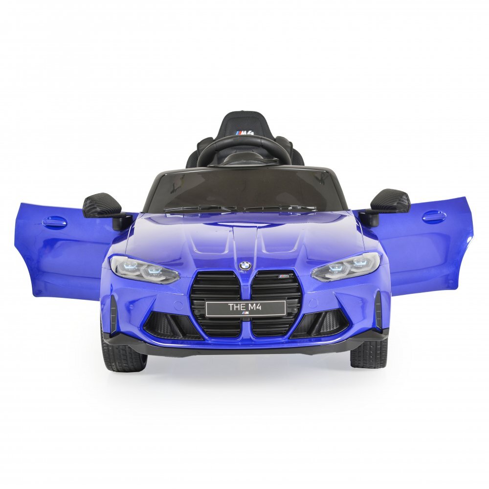 Nichiduta Masinuta electrica pentru copii BMW M4 Painted Blue 12V 90W cu echipare premium deschidere usi si licenta panou audio roti din spuma Eva pornire la buton lumini si telecomanda