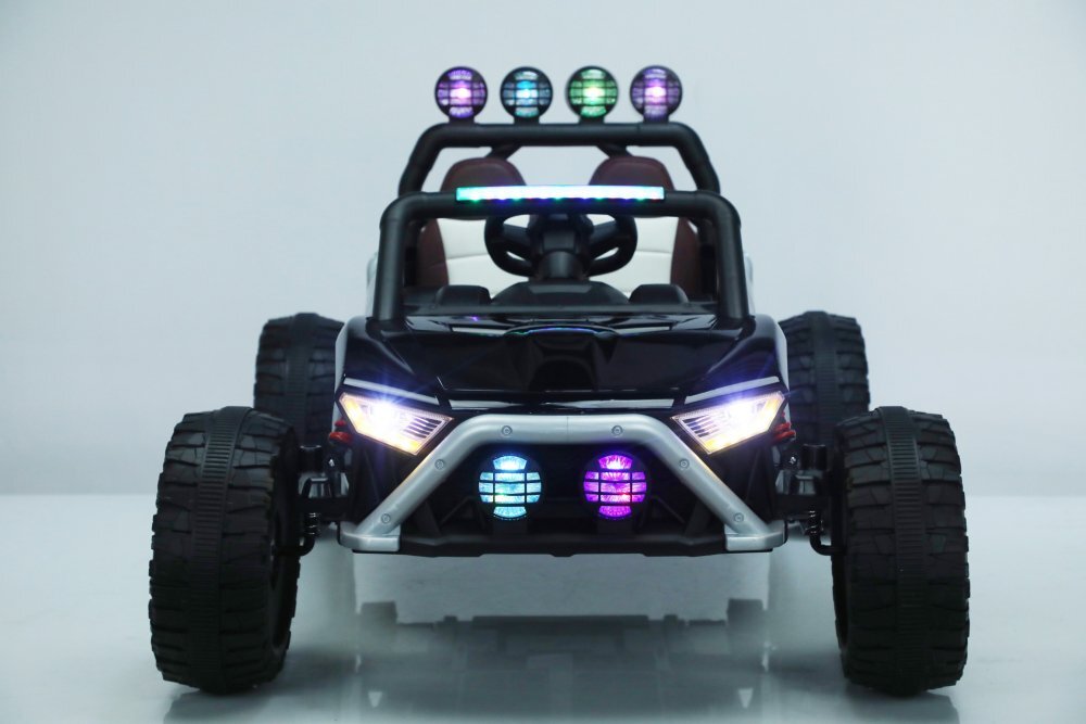 Nichiduta Masinuta electrica pentru copii cu telecomanda 24G Alaser Black2motoarex55WRoti EVA cu rulmentScaun din piele ecologicaSuspensiiLumini LED fataspateUsi cu deschidereFunctie leganareBara cu proiectoare