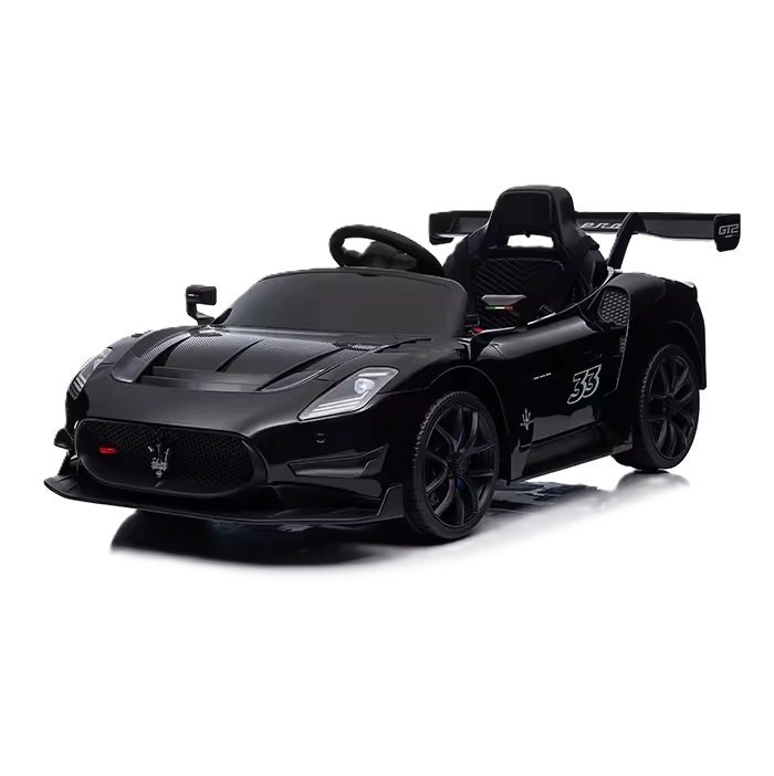 Nichiduta Masinuta electrica pentru copii Maserati MC20 GT2 Black 300W cu echipare Premium si licenta pornire la buton scaun din piele slow start lumini suspensii roti din spuma Eva si scaun piele