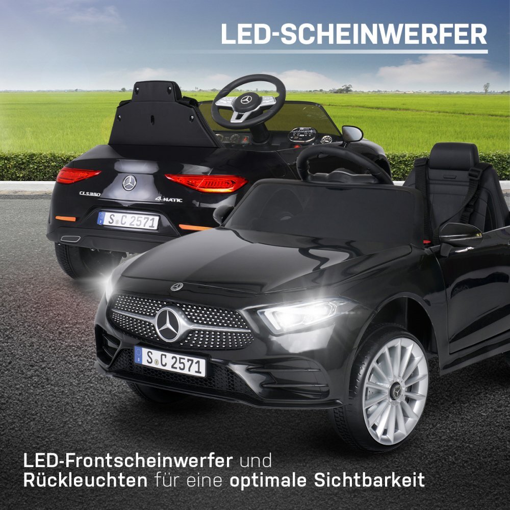Nichiduta Masinuta electrica pentru copii Mercedes CLS350 Black 12V 60Wtelecomandaunitate audio cu display si slot card usi cu deschiderefaruri led