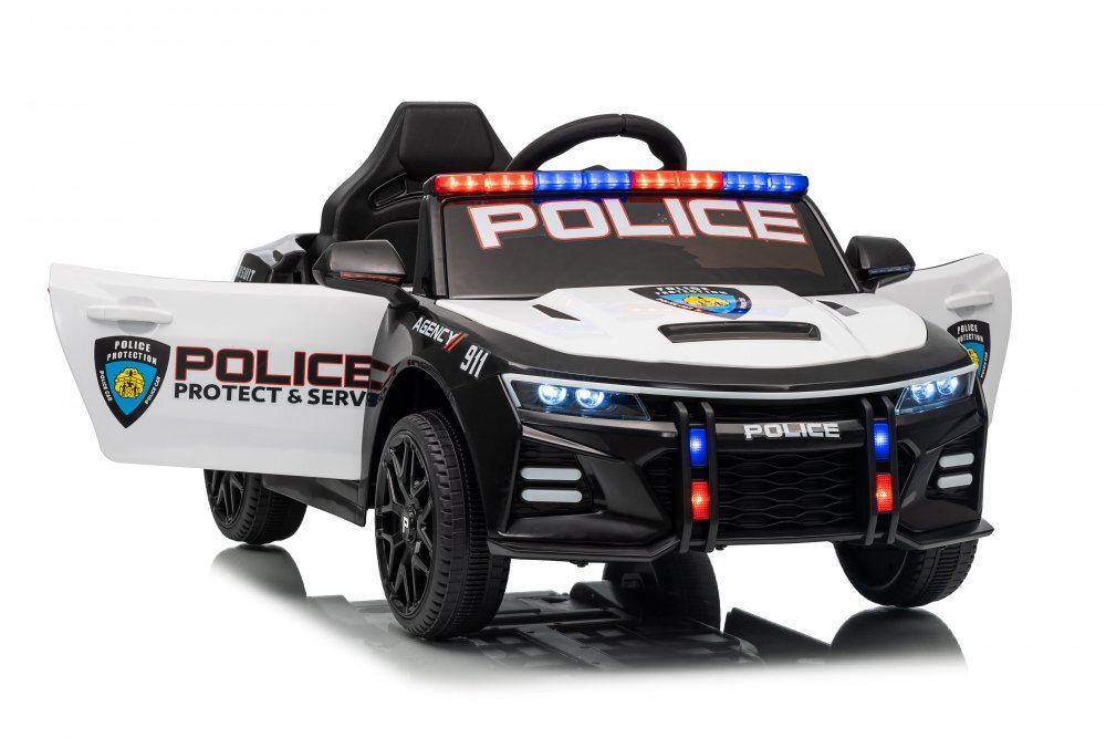 Nichiduta Masinuta electrica pentru copii Police Agency 24Vtelecomanda 2.4Gscaun din piele2 motoarefaruri led si lumini girofar politie muzicasuspensii