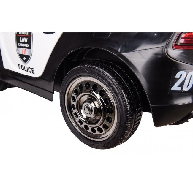 Nichiduta Masinuta electrica pentru copii Police Patrol Black 70W cu girofar politie si statie unitate audio cu display baterie USB si sistem troller
