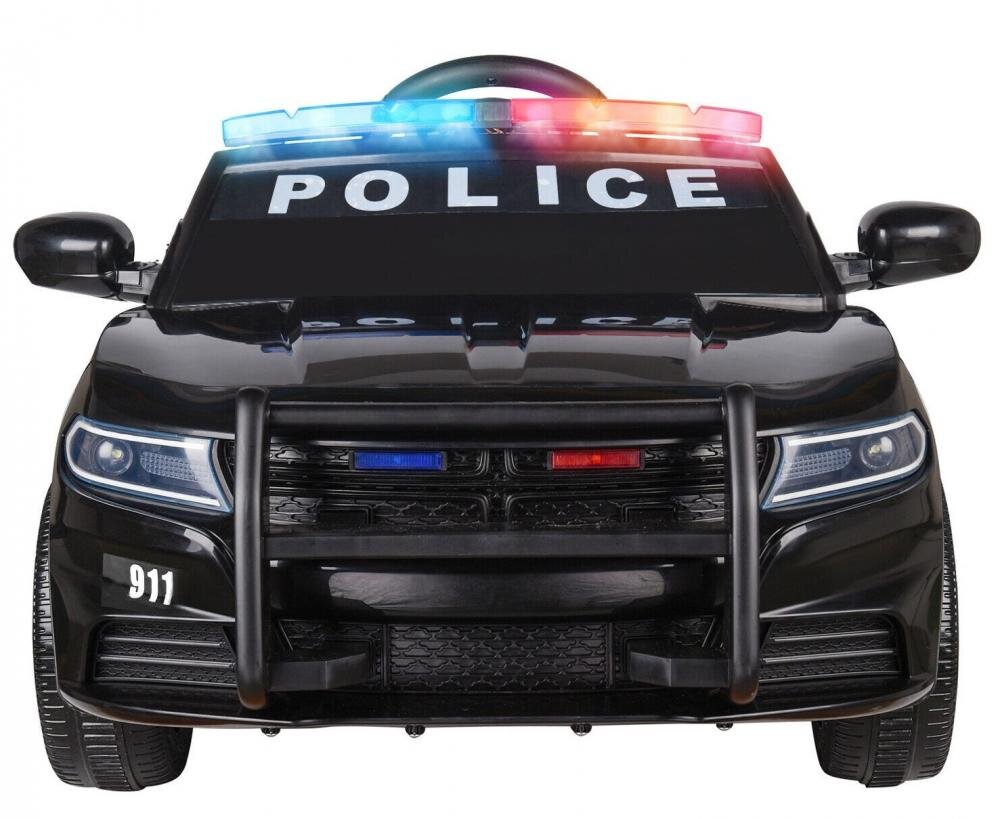 Nichiduta Masinuta electrica pentru copii Police Patrol Black 70W cu girofar politie si statie unitate audio cu display baterie USB si sistem troller