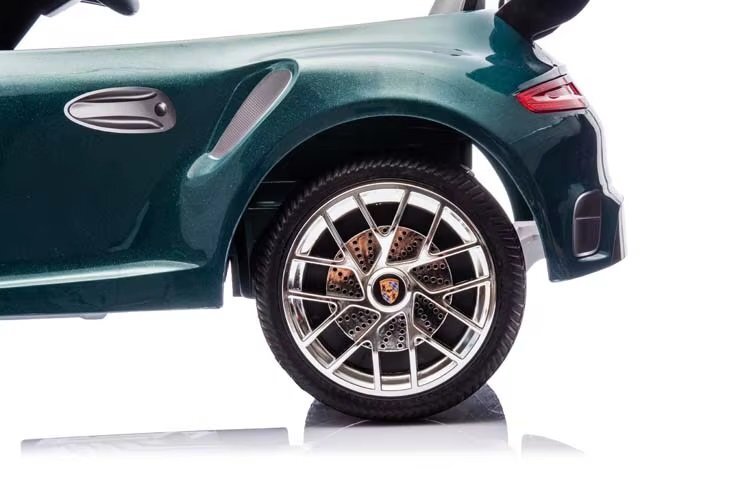 Nichiduta Masinuta electrica pentru copii Porsche RUF CTR3 Dark Green 70w cu licentaechipare premiumroti EVAscaun din pieleoglinzi retrovizoarelumini LEDmuzicabluetoothUSBsuspensiicod QR video asamblareafisaj baterieEleron