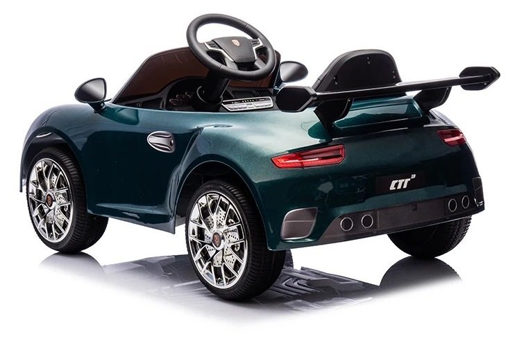 Nichiduta Masinuta electrica pentru copii Porsche RUF CTR3 Dark Green 70w cu licentaechipare premiumroti EVAscaun din pieleoglinzi retrovizoarelumini LEDmuzicabluetoothUSBsuspensiicod QR video asamblareafisaj baterieEleron