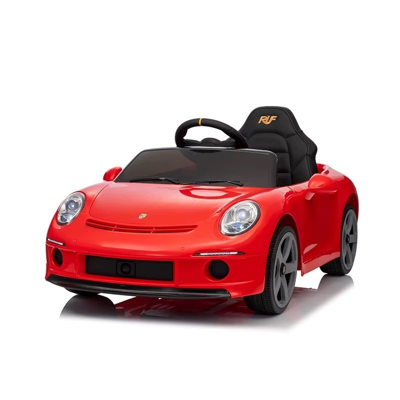 Nichiduta Masinuta electrica pentru copii Porsche RUF GT Red cu licenta Telecomanda parinti 24G2 motoare x 45wAcumulator 12V4.5AhRoti EVAScaun din piele2 VitezeSistem trollerMP3USBBluetoothUsi cu deschidereSuspensii