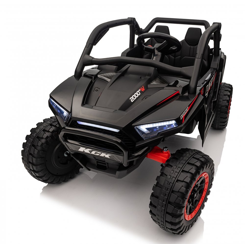 Nichiduta Masinuta electrica pentru copii Sport UTV KCK Black 4x4Telecomanda 2.4GAcumulator 24V 7Ah4x4 400wRoti din cauciuc EVAScaun din pieleSuspensiiFaruri cu lumini LEDMufa USBMP3BluetoothCentura siguranta
