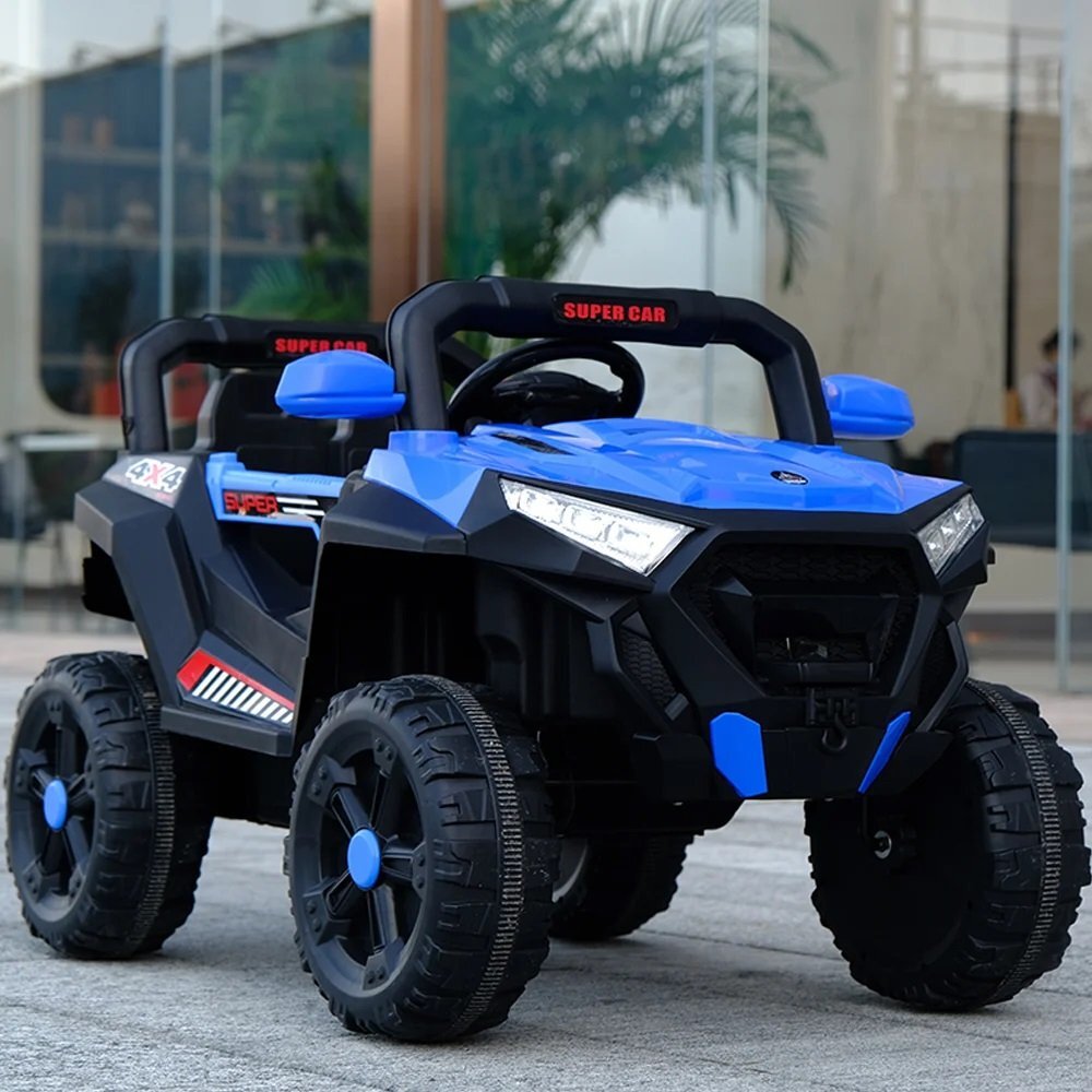 Nichiduta Masinuta electrica pentru copii Super Car Blue 12V 70W cu telecomanda scaun din piele functii muzicale slow start Usb si lumini