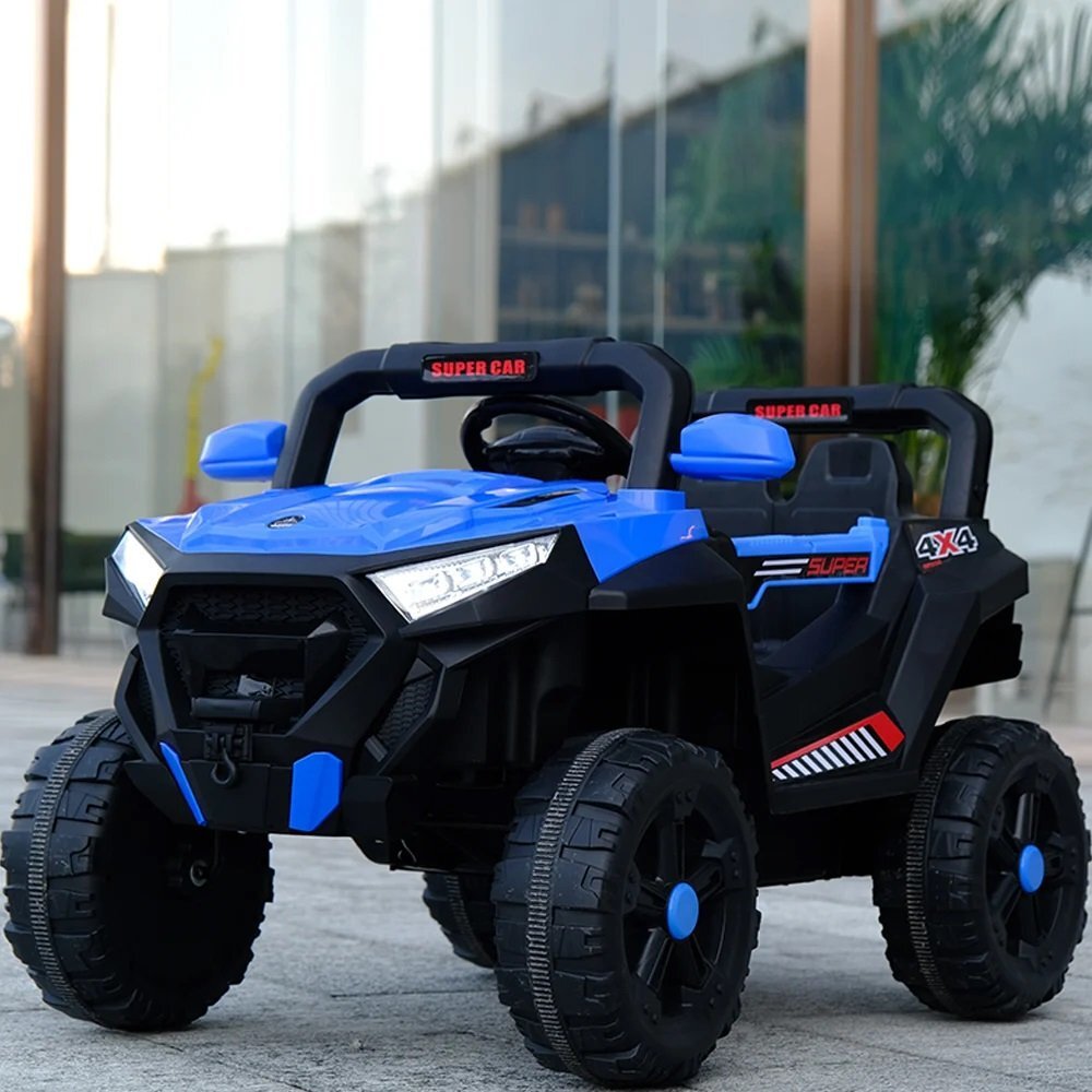 Nichiduta Masinuta electrica pentru copii Super Car Blue 12V 70W cu telecomanda scaun din piele functii muzicale slow start Usb si lumini