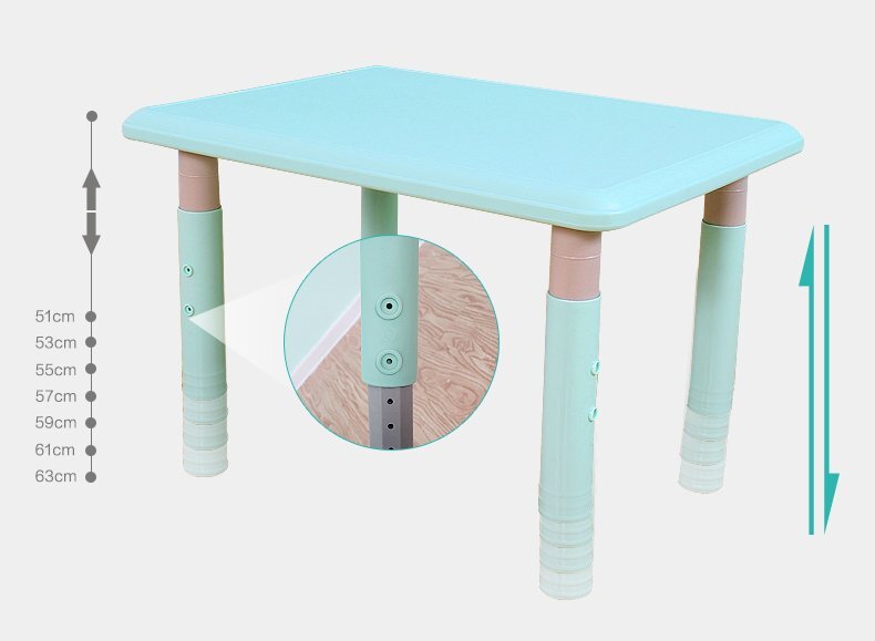 Nichiduta Masuta din plastic pentru copii 60x60 cm cu inaltime reglabila pe 7 nivelemargini rotunjitepicioare antiderapante pentru activitati acasacresa sau gradinita Blue