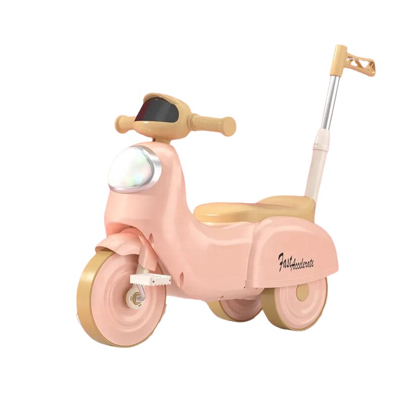 Nichiduta Motocicleta cu pedale pentru copii 3in1 Fast Pink cu maner parental detasabilfar cu lumina LEDmuzicaspatiu de depozitarestructura stabilasistem antirasturnareroti rezistenteunghi de viraj limitat