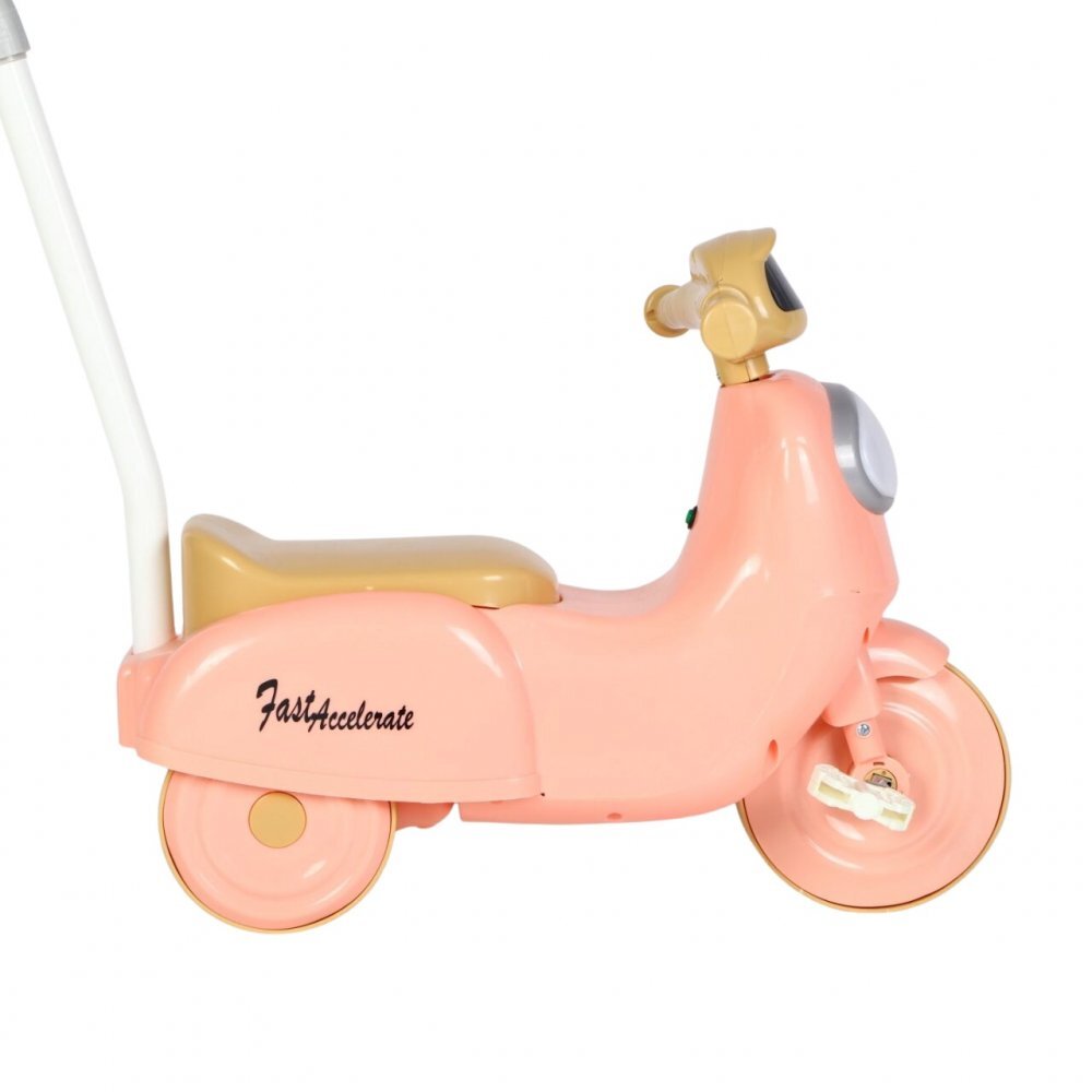 Nichiduta Motocicleta cu pedale pentru copii 3in1 Fast Pink cu maner parental detasabilfar cu lumina LEDmuzicaspatiu de depozitarestructura stabilasistem antirasturnareroti rezistenteunghi de viraj limitat