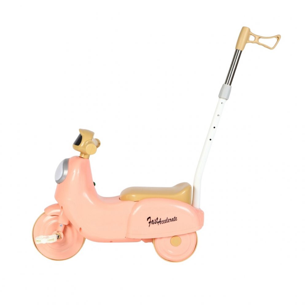 Nichiduta Motocicleta cu pedale pentru copii 3in1 Fast Pink cu maner parental detasabilfar cu lumina LEDmuzicaspatiu de depozitarestructura stabilasistem antirasturnareroti rezistenteunghi de viraj limitat