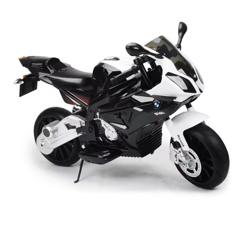 Nichiduta Motocicleta electrica pentru copii 12V 90W BMW 528 RR cu pornire la cheie roti eva si scaun de piele doua motoare puternice si cric pliabil