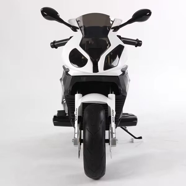 Nichiduta Motocicleta electrica pentru copii 12V 90W BMW 528 RR cu pornire la cheie roti eva si scaun de piele doua motoare puternice si cric pliabil