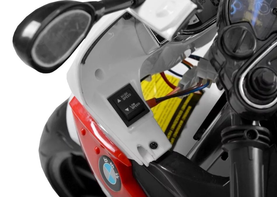Nichiduta Motocicleta electrica pentru copii 12V 90W BMW 528 RR cu pornire la cheie roti eva si scaun de piele doua motoare puternice si cric pliabil