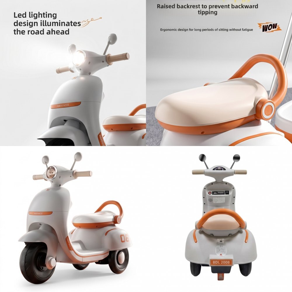 Nichiduta Motocicleta electrica pentru copii Happiness Orange acumulator 6V4Ah sezut confortabil roti rezistente manere ergonomice