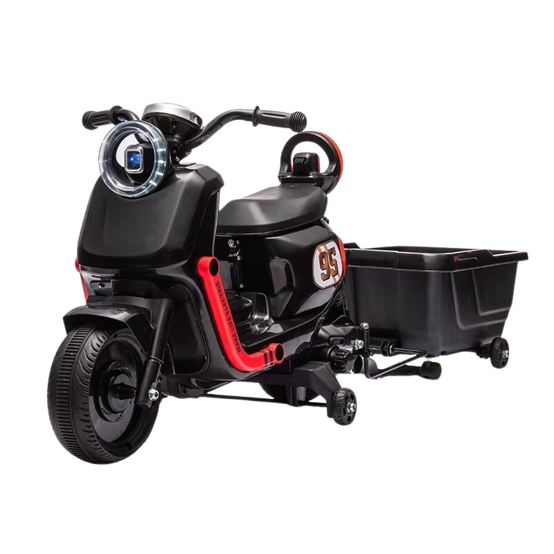 Nichiduta Motocicleta electrica pentru copii SafeRider 95 Blackremorca detasabilaroti ajutatoaremotor 35wacumulator 6V7Ahfar cu lumini LEDroti rezistentemanere ergonomicemuzicapornire la buton