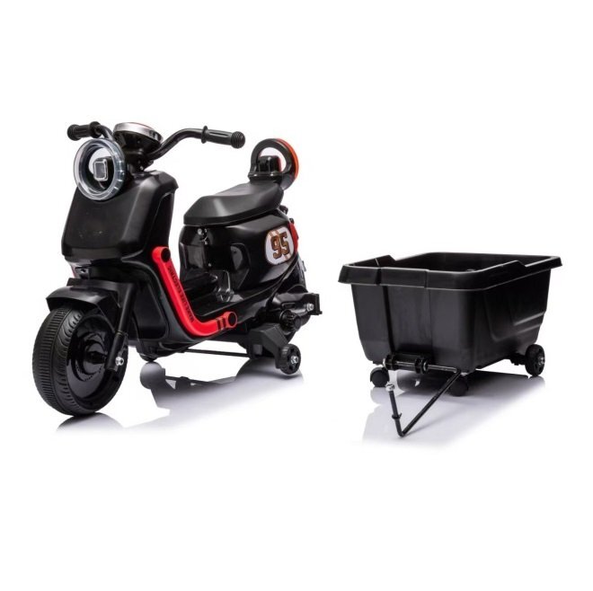 Nichiduta Motocicleta electrica pentru copii SafeRider 95 Blackremorca detasabilaroti ajutatoaremotor 35wacumulator 6V7Ahfar cu lumini LEDroti rezistentemanere ergonomicemuzicapornire la buton