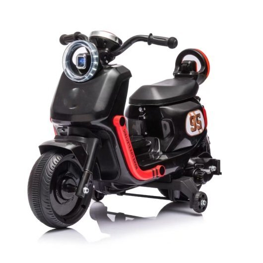 Nichiduta Motocicleta electrica pentru copii SafeRider 95 Blackremorca detasabilaroti ajutatoaremotor 35wacumulator 6V7Ahfar cu lumini LEDroti rezistentemanere ergonomicemuzicapornire la buton