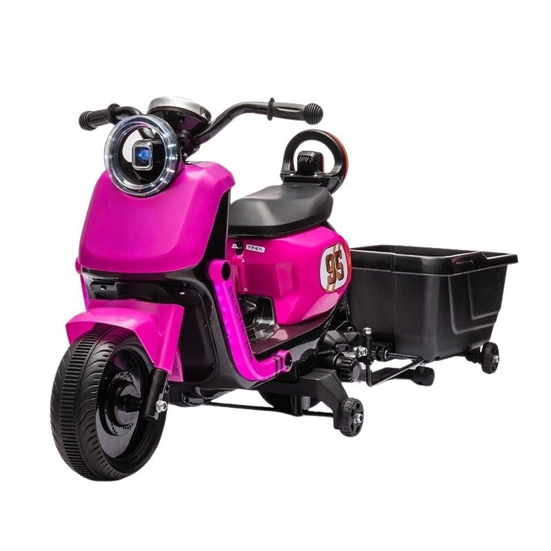 Nichiduta Motocicleta electrica pentru copii SafeRider 95 Rose Redremorca detasabilaroti ajutatoaremotor 35wacumulator 6V7Ahfar cu lumini LEDroti rezistentemanere ergonomicemuzicapornire la buton