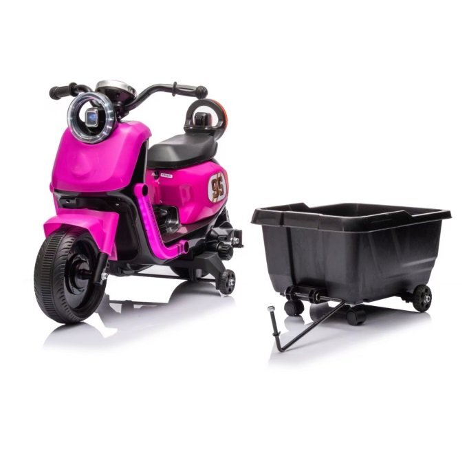 Nichiduta Motocicleta electrica pentru copii SafeRider 95 Rose Redremorca detasabilaroti ajutatoaremotor 35wacumulator 6V7Ahfar cu lumini LEDroti rezistentemanere ergonomicemuzicapornire la buton