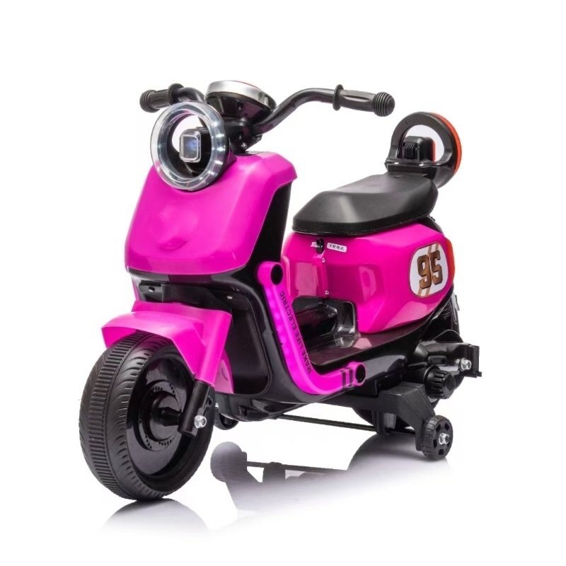 Nichiduta Motocicleta electrica pentru copii SafeRider 95 Rose Redremorca detasabilaroti ajutatoaremotor 35wacumulator 6V7Ahfar cu lumini LEDroti rezistentemanere ergonomicemuzicapornire la buton