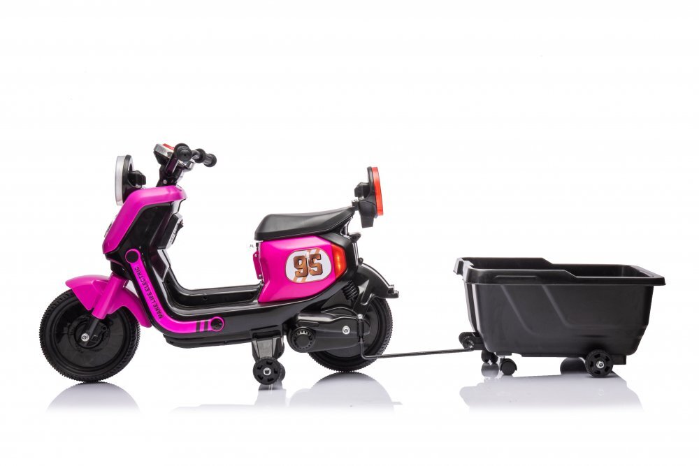 Nichiduta Motocicleta electrica pentru copii SafeRider 95 Rose Redremorca detasabilaroti ajutatoaremotor 35wacumulator 6V7Ahfar cu lumini LEDroti rezistentemanere ergonomicemuzicapornire la buton