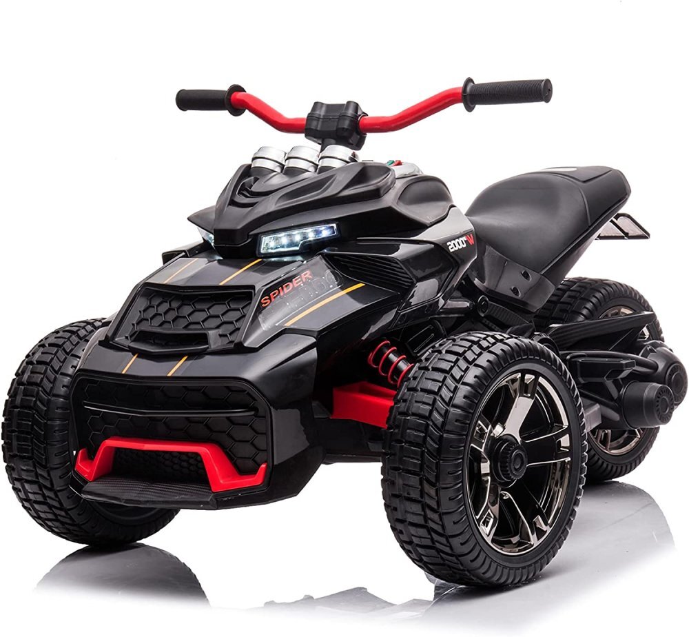 Nichiduta Motocicleta electrica pentru copii Spider Black 90W cu lumini pornire la buton sunete lumini si mufa Usb