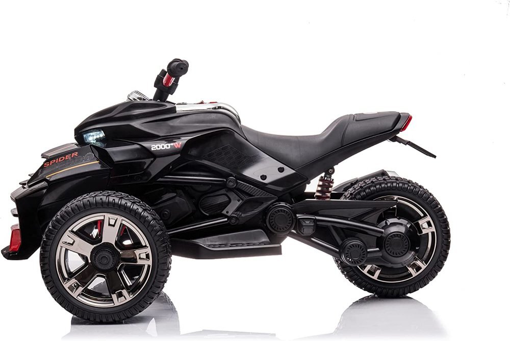 Nichiduta Motocicleta electrica pentru copii Spider Black 90W cu lumini pornire la buton sunete lumini si mufa Usb