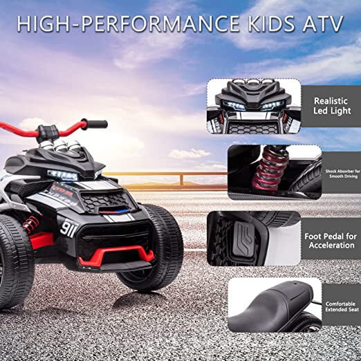 Nichiduta Motocicleta electrica pentru copii Spider Black 90W cu lumini pornire la buton sunete lumini si mufa Usb
