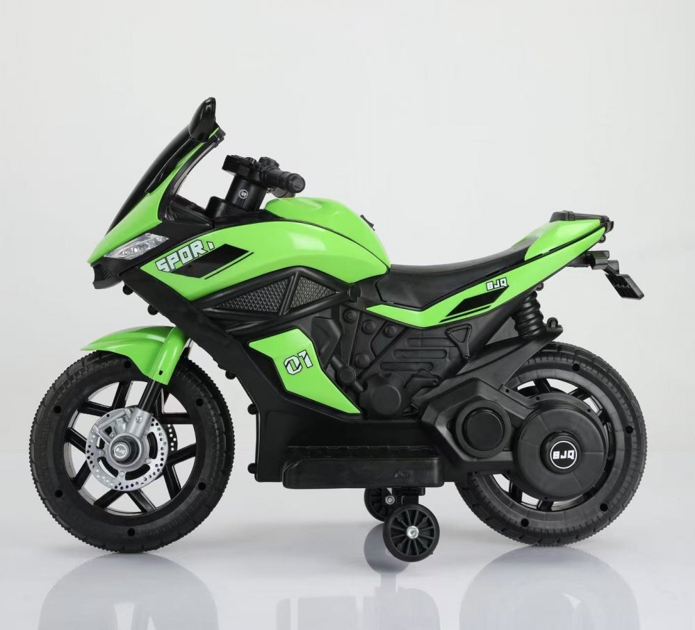 Nichiduta Motocicleta electrica pentru copii Storm Green motor 38wscaun confortabil din piele ecologicaroti ajutatoareoglinzi retrovizoarelumini LEDmuzicapornire la butonsuport picioaremanere ergonomice