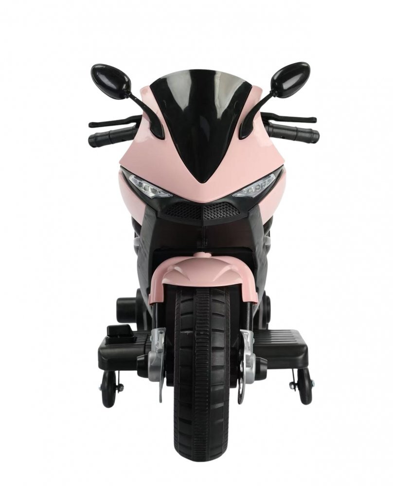 Nichiduta Motocicleta electrica pentru copii Storm Pink motor 38wscaun confortabil din piele ecologicaroti ajutatoareoglinzi retrovizoarelumini LEDmuzicapornire la butonsuport picioaremanere ergonomice