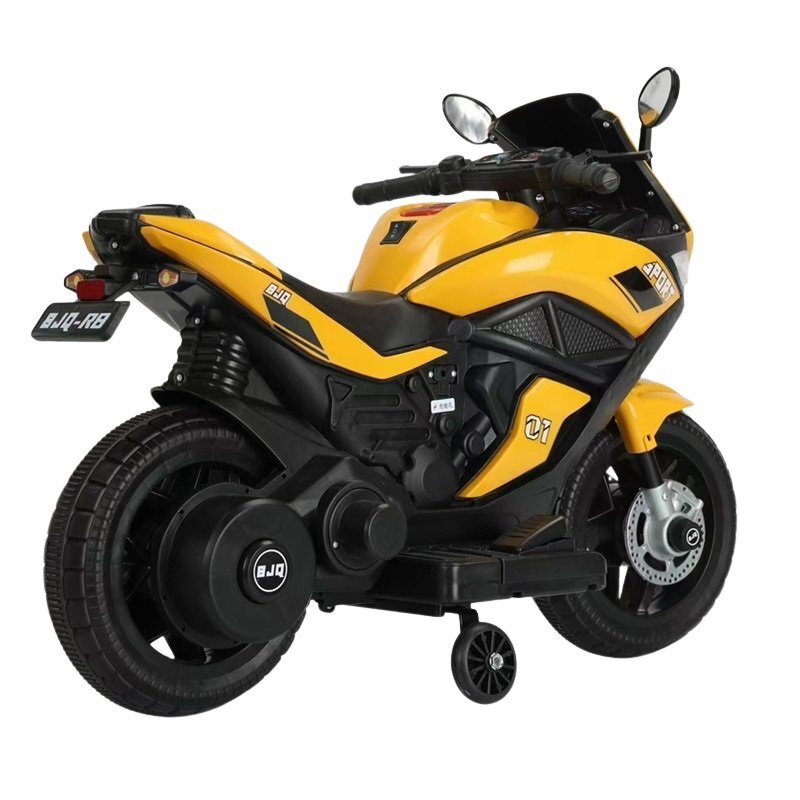 Nichiduta Motocicleta electrica pentru copii Storm Yellow motor 38wscaun confortabil din piele ecologicaroti ajutatoareoglinzi retrovizoarelumini LEDmuzicapornire la butonsuport picioaremanere ergonomice
