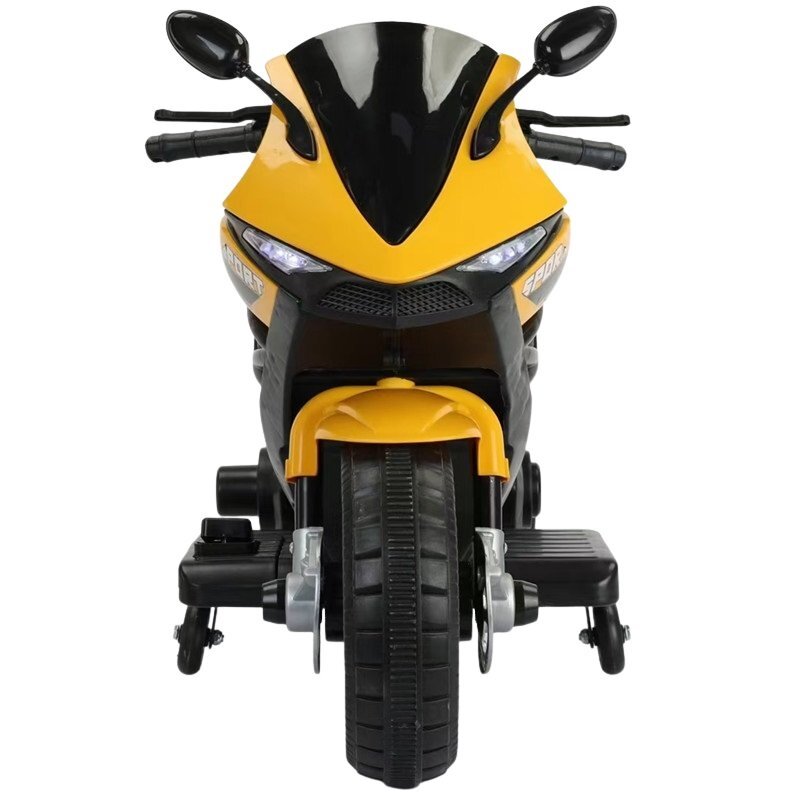 Nichiduta Motocicleta electrica pentru copii Storm Yellow motor 38wscaun confortabil din piele ecologicaroti ajutatoareoglinzi retrovizoarelumini LEDmuzicapornire la butonsuport picioaremanere ergonomice