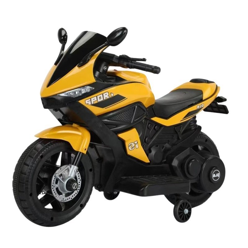 Nichiduta Motocicleta electrica pentru copii Storm Yellow motor 38wscaun confortabil din piele ecologicaroti ajutatoareoglinzi retrovizoarelumini LEDmuzicapornire la butonsuport picioaremanere ergonomice