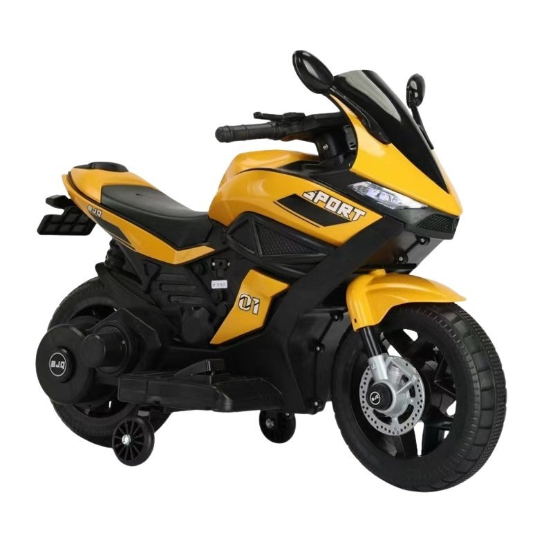 Nichiduta Motocicleta electrica pentru copii Storm Yellow motor 38wscaun confortabil din piele ecologicaroti ajutatoareoglinzi retrovizoarelumini LEDmuzicapornire la butonsuport picioaremanere ergonomice