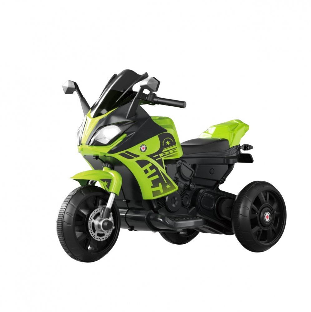 Nichiduta Motocicleta electrica pentru copii Thunder Green cu 2 motoare x 38wroti late si stabile scaun din piele ecologicaacumulator 6V4Ahoglinzi retrovizoareroti din plastic rezistent