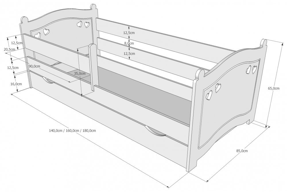 Nichiduta Pat din lemn cu protectie laterala Laura 140x80 cm Alb