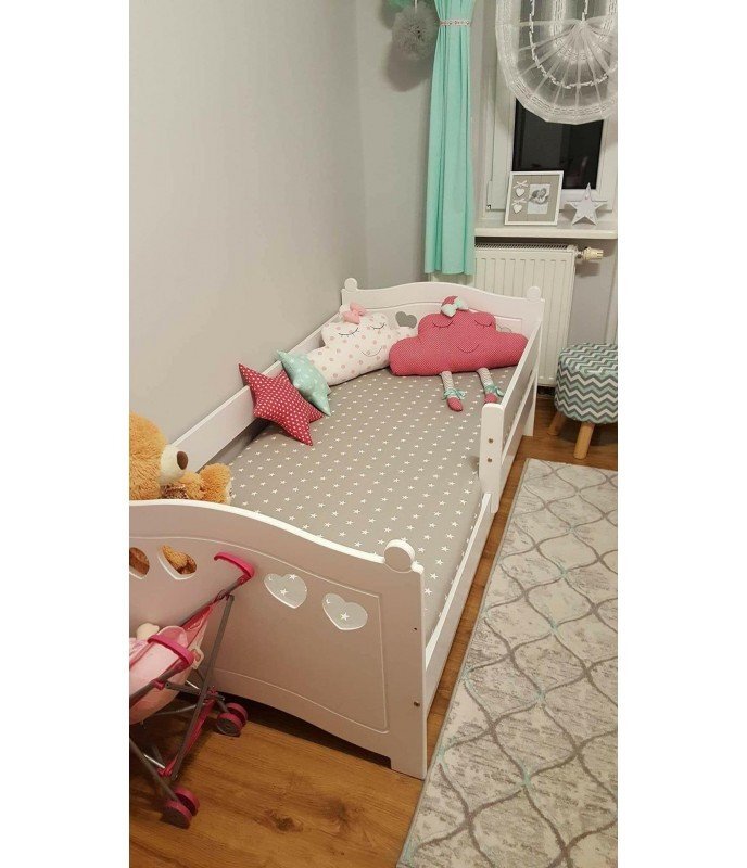 Nichiduta Pat din lemn cu protectie laterala Laura 140x80 cm Alb