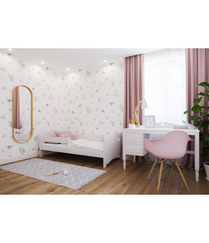 Nichiduta Pat din lemn cu protectie laterala Laura 140x80 cm Alb