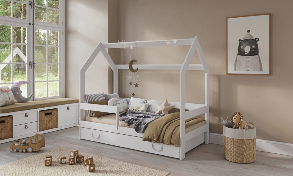 Nichiduta Pat tineret din lemn cu Sertar 160 x 80 cm tip Casuta Alba