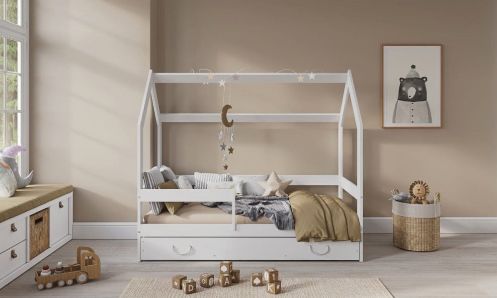 Nichiduta Pat tineret din lemn cu Sertar 160 x 80 cm tip Casuta Alba